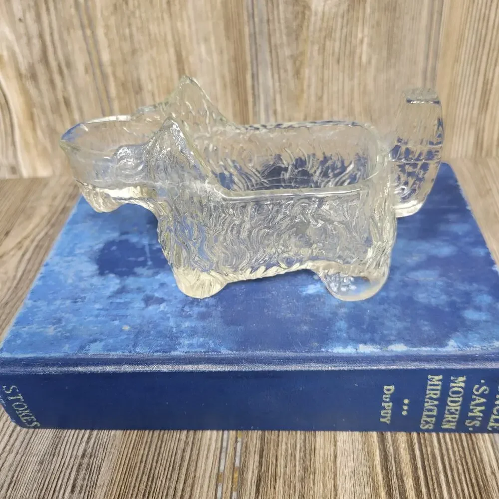 Vintage LE Smith Scottie Dog Clear Glass Creamer 1930s Post Cereal Premium Dish